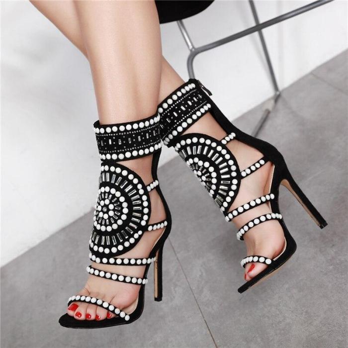 Summer Women High Heels Luxury Sandals Female Crystal Shoes Lady Pearl Sexy Pumps