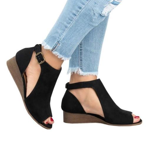 Women Summer Suede Wedge Ladies Open Toe Sewing Ankle Buckle Strap Shoes Woman Casual Female Sandal