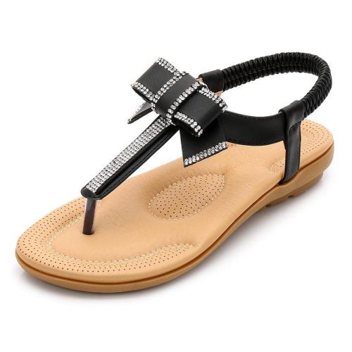 Summer Korean bow sandals Bohemia water drill sandals flat sole flat heel beach shoes women shoes