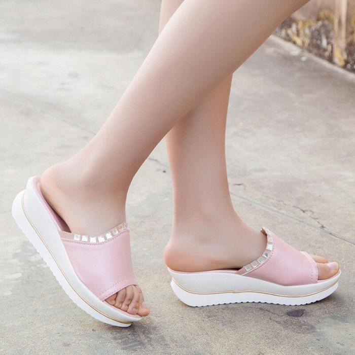 Women Wedges Slippers Platform Ladies Slides Summer Sandals Crystal Beach Shoes