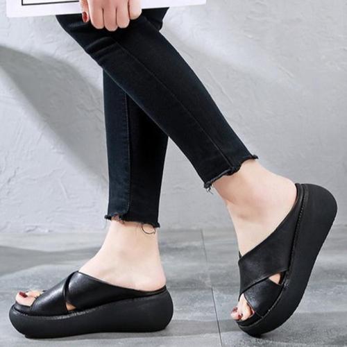 Women Slippers Woman Wedges Shoes Women's Female Slip On Ladies Soft Leather Beach Casual