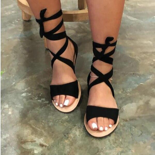 2020 Summer New Female Flat Sandals High-quality Fashion Roman Style Cross Strap Open-toed Plus Size  Women's Sandals