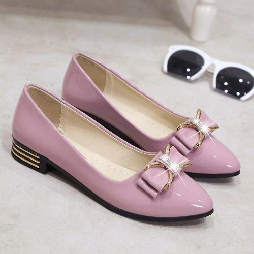 Leather Women Shoes Woman Flats Square Low Heels Bow Knot Ladies Flats Slip on Shallow Pointed Toe Casual Shoes