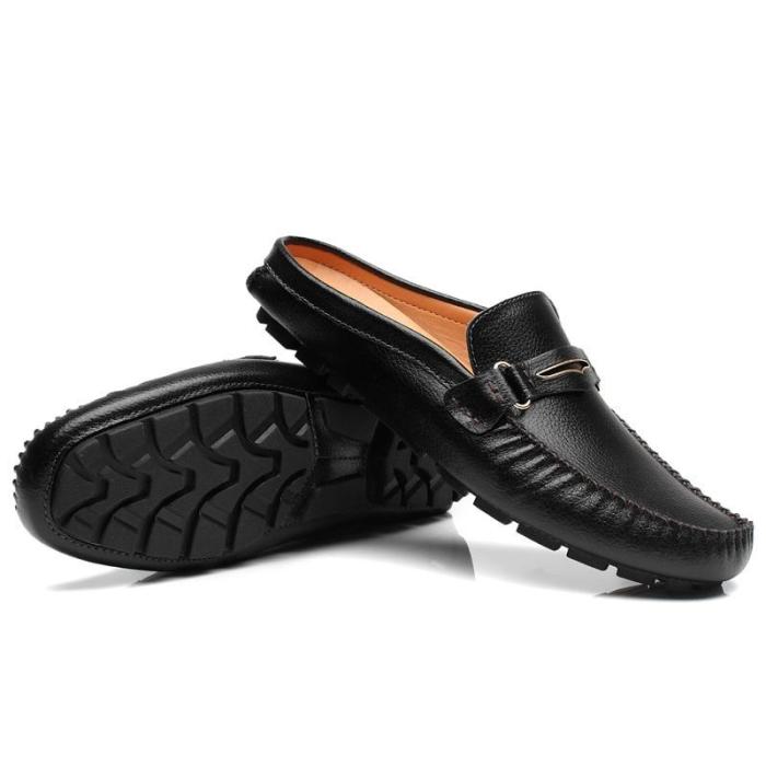 Summer Shoes Casual Mens Loafers Leather Half Slipper Breathable Slip on Lazy Driving Shoes Men