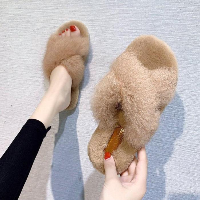 Warm Fur Women Home Shoes Slippers Casual Slippers