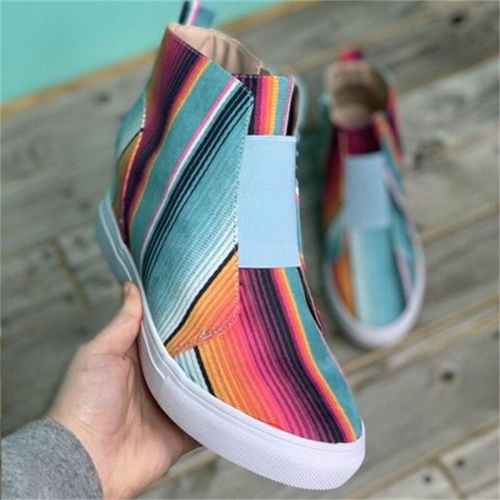 Women's Ankle Boots Fashion Plaid Canvas Female Shoes Casual Non-Slip Flat Boots Comfortable Ankle Boots