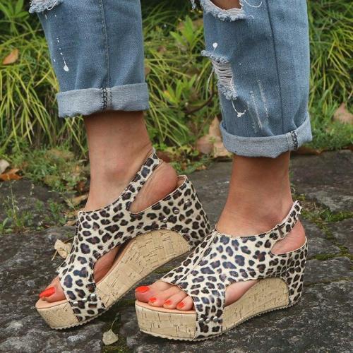 Women Summer Plus Size High Heels Gladiator Shoes Woman Platform Sandalias Sexy Peep Toe Leopard Wedge Sandals