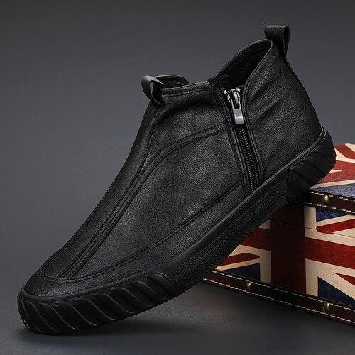 2020 Autumn Fashion Men's Short Boots Two Side Zipper High Top Pu Leather Casual Shoes Men Wearable Leisure Flats