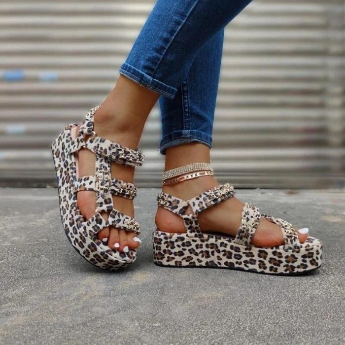 NEW Women's Sandals Summer Fashion Thick Bottom Leopard Snake Print Ladies Shoes Plus Size Dress Wedding Female Shoes