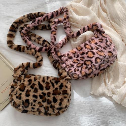 Fluffy Female Handbag  Small Fashion Leopard Print Crossbody Bag Women Plush Soft Casual Shoulder Messenger Bag