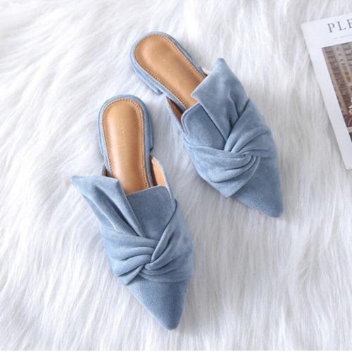 Chic Sexy Pointed Toe Ladies Slippers Flock Low Heel Ladies Office Shoes