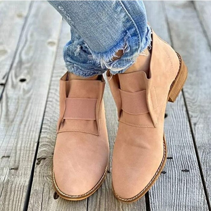 Woman Vintage Ankle Boots Low Heels Women's Casual Elastic Band Shoes Ladies