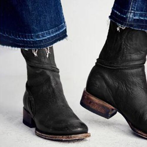 Boots Women Winter Vrouwen Vintage Western Boots Cowboy women Autumn Winter Flat Heel Casual Shoes Bote Femme
