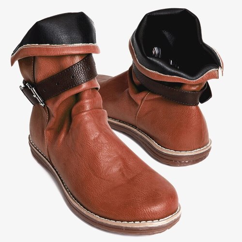 Women Boots Flat Casual Shoes Brown Leather Ankle Boots Comfortable