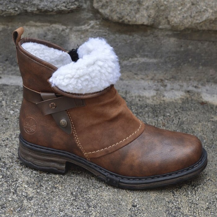 Winter Warm Women Ankles Boots Pu Leather Patchwork Plush Zipper Buckle Low Heel Female Plush Casual Shoes Short Botas