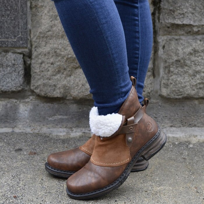 Winter Warm Women Ankles Boots Pu Leather Patchwork Plush Zipper Buckle Low Heel Female Plush Casual Shoes Short Botas