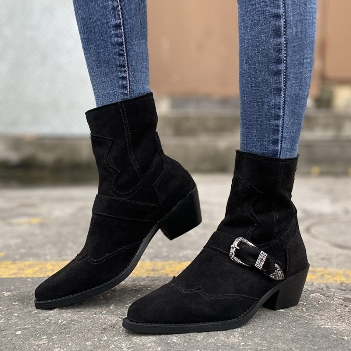 Chic Retro High Heel Ankle Boots Female Mid Heels Casual Botas Booties
