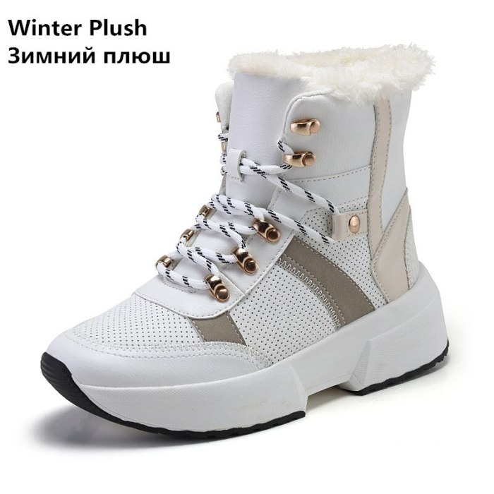 Women Boots Split Leather Super Warm Fur Winter Boots Shoes Platform Ankle Boots