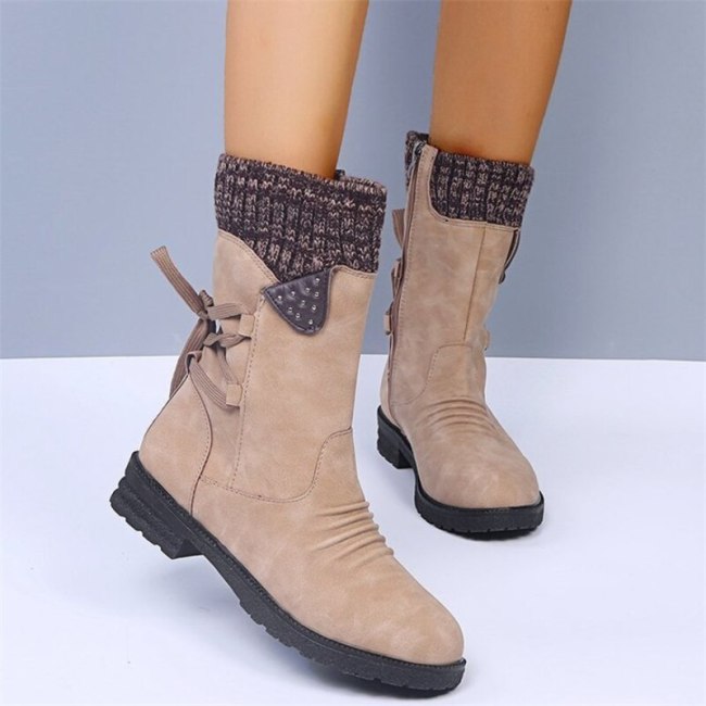 2020 Winter Women's Boots Fashion Women Mid-calf Boots Retro Zipper Boots Low-heeled Warm Mid-calf for Women Shoes Botas Mujer