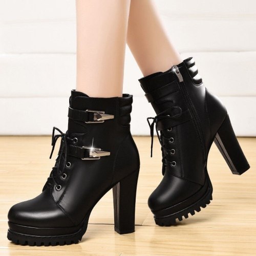 Fashion Women's Heel Boots Round Head Super High Heel PU Ankle Boots