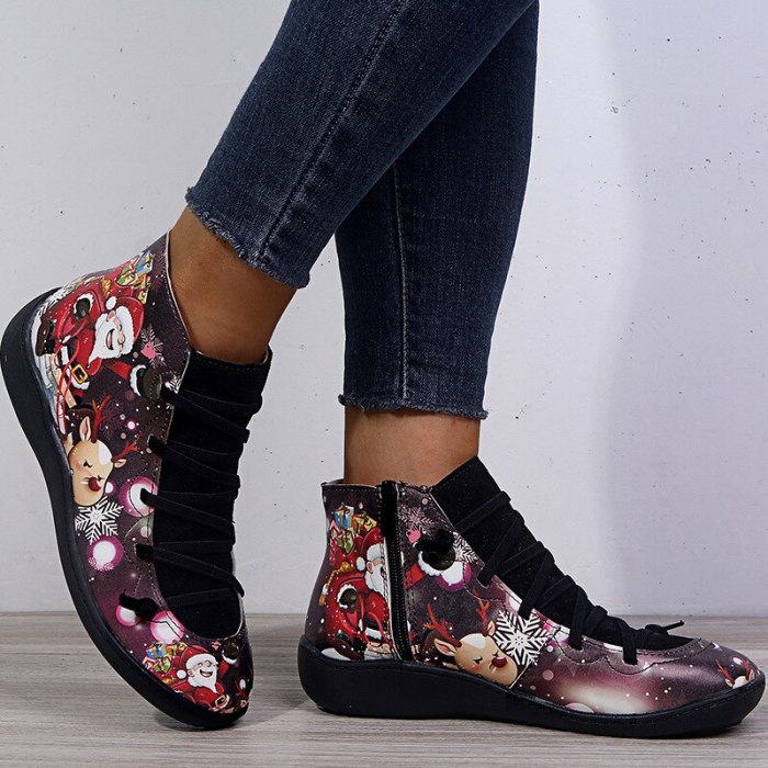 Fashion Women's Boots new Casual Flat Leather Retro Lace-up Boots Side Zipper Round Toe Shoes Boots Plus Size Women Autumn Shoes
