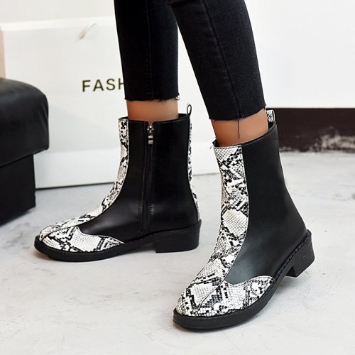 Women Boots Leather Ankle Boots Flat Shoes Snow Boots Platform Zipper Boots
