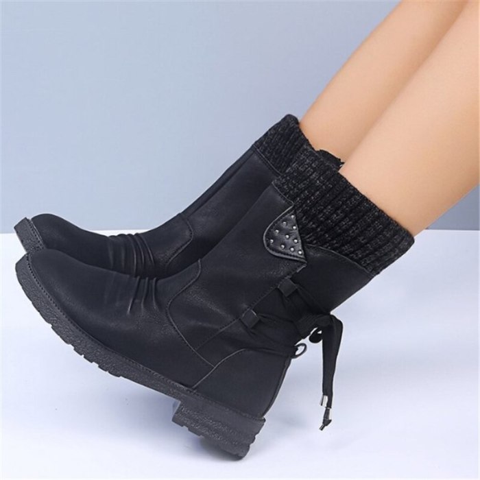 2020 Winter Women's Boots Fashion Women Mid-calf Boots Retro Zipper Boots Low-heeled Warm Mid-calf for Women Shoes Botas Mujer