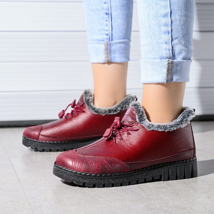 Women Fur Snow Boots Ankle Boot Casual Platform PU Leather Lace Up Female shoes