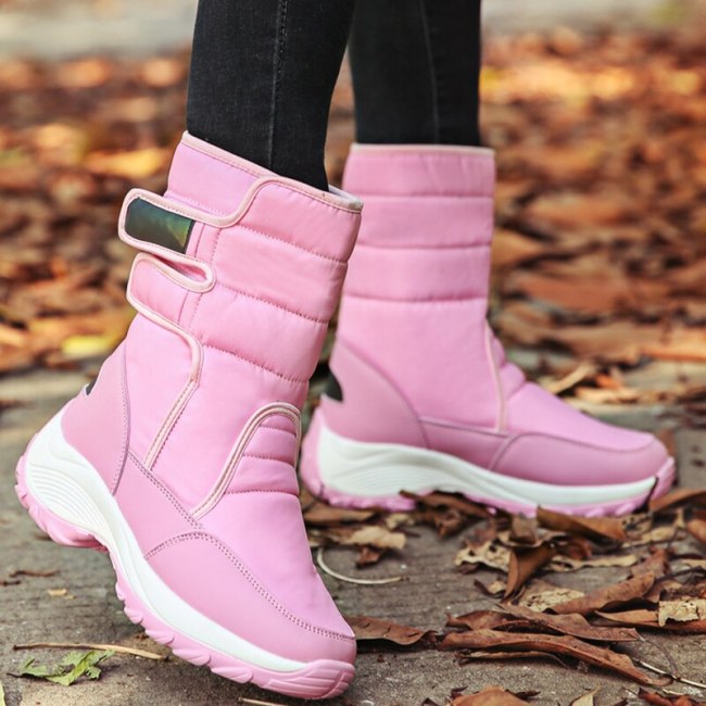 Waterproof Boots Women Winter Shoes Platform Boots WithThick Fur Mid-Calf Snow Boots  Fashion Wedge Botas Shoes Woman