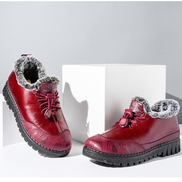 Women Fur Snow Boots Ankle Boot Casual Platform PU Leather Lace Up Female shoes