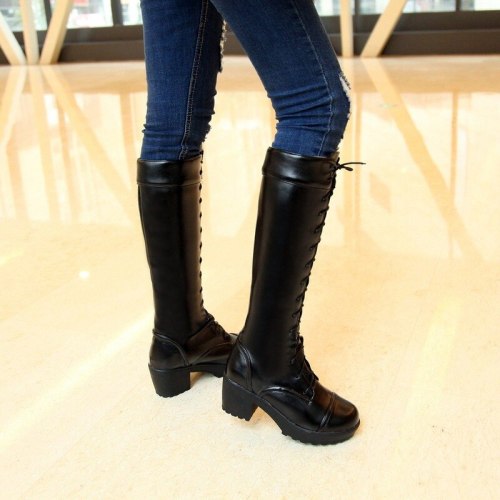 2020 New Fashion White Boots Women Shoes Lacing Martin Boots Female Platform Thick Heel Plus Size Boots High-Leg Boots Female