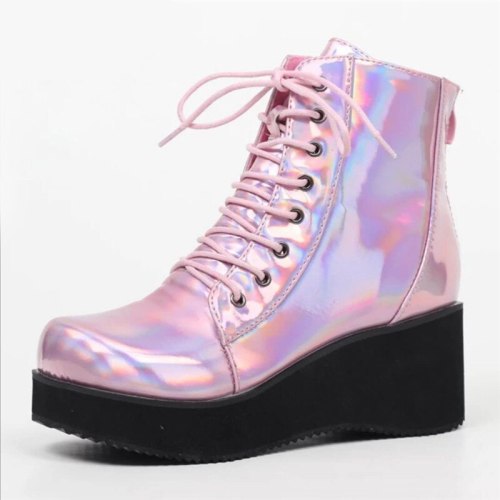 Leather High Wedges Ankle Boots Style High Heels Shoes For Woman