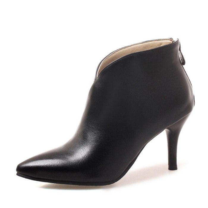 Ankle Boots Solid PU Zip Fashion Sexy Thin Heel Shoes Soft Leather