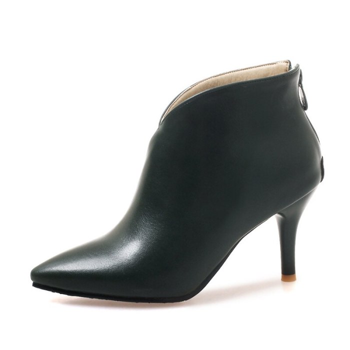 Ankle Boots Solid PU Zip Fashion Sexy Thin Heel Shoes Soft Leather