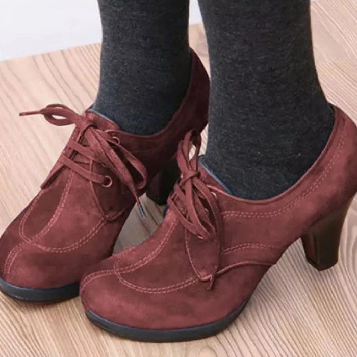 Women Ankle Boots Lace up High Heels Woman Suede Fashion Botas Ladies