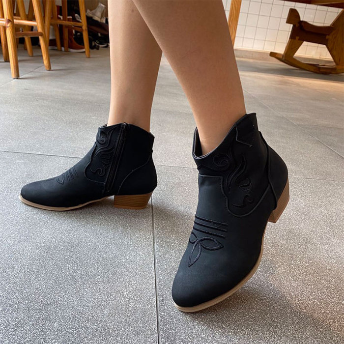 Women Ankle Boots Shoes Ladies PU Leather Mid Heel Zipper Fashion Plus Size Boots