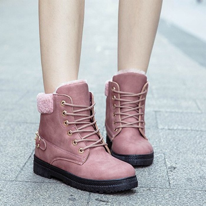Women's Snow Ladies Boots PU Lace Up Casual Warm Ankle Boots Female Shoes