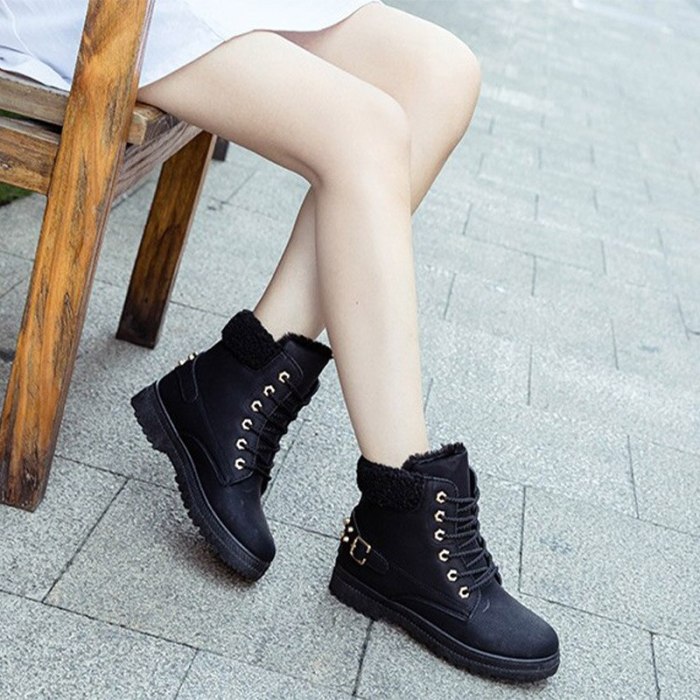 Women's Snow Ladies Boots PU Lace Up Casual Warm Ankle Boots Female Shoes