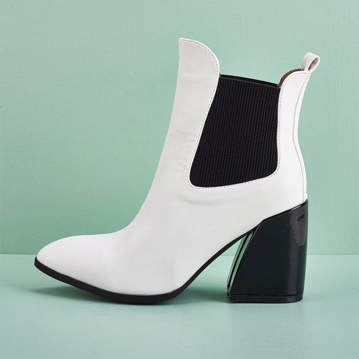 Ankle Boots Ladies Pointed Toe PU Leather Square Heel Shoes Female Fashion Casual Boots