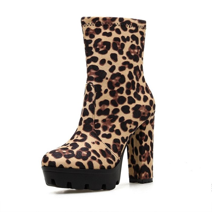 Leopard Sexy High Heels Shoes Ladies Ankle Boots Fashion Female