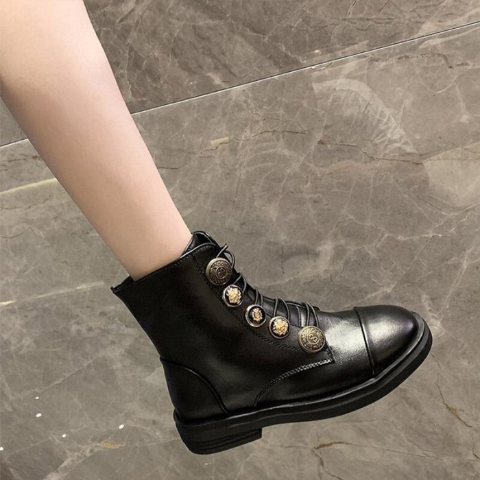 Women Boots Ankle Fashion Lace Up Plaform PU Leather Shoe Zipper Footwear