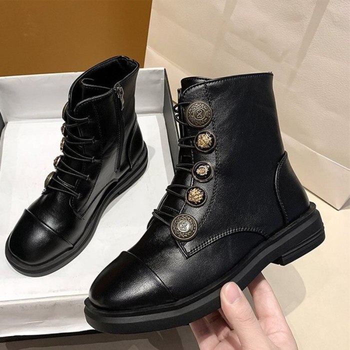 Women Boots Ankle Fashion Lace Up Plaform PU Leather Shoe Zipper Footwear