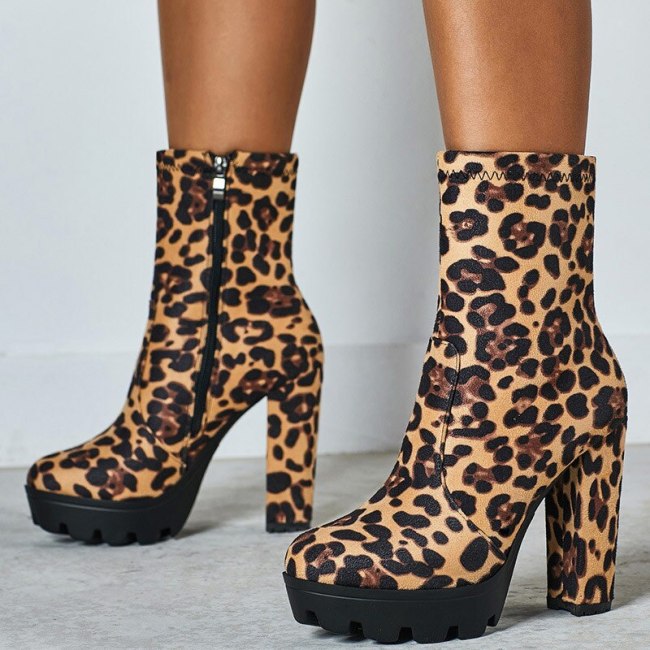Leopard Sexy High Heels Shoes Ladies Ankle Boots Fashion Female