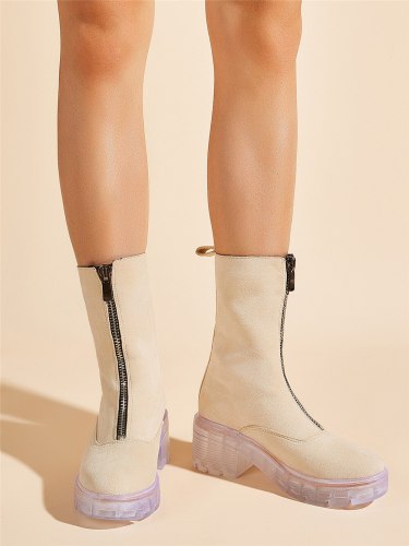New arrivals Best Quality Clear Heels Platform Autumn Winter Women Boots Shoes Fashion Front Zipper Leisure Boots Shoes