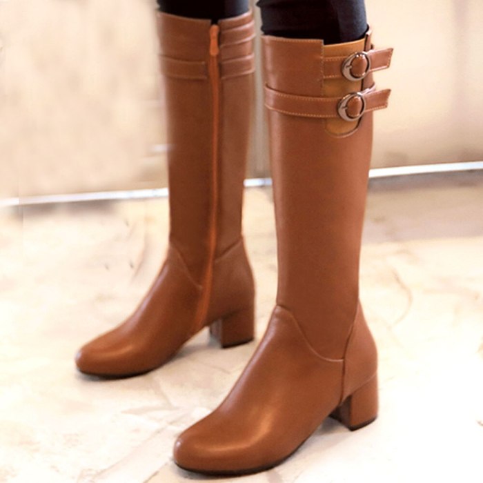 On Sale Big Size 43 Walk It Cosily Wearing Classic Square Heels Over Calf Winter Boots Shoes Women