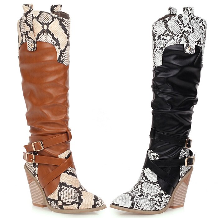 Best Quaity Urban Beauty Chic Snake Veins Knee High Heeled Boots Shoes Women Party Footwear