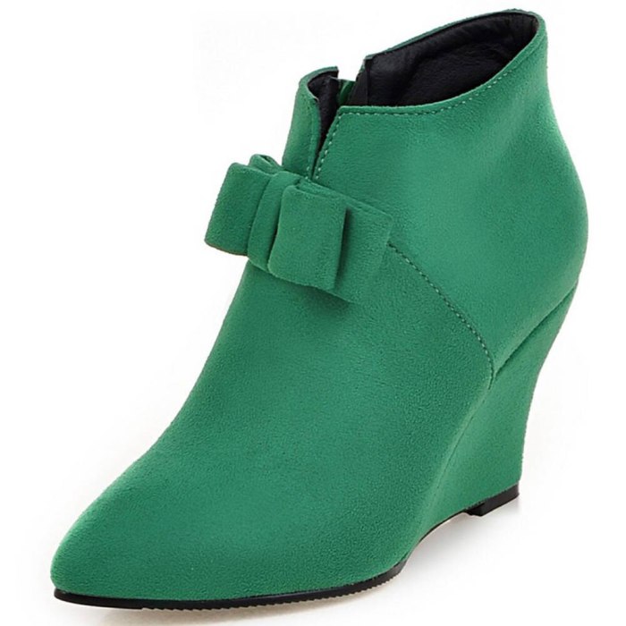 High Heels Sweet Bow Tie Pink Green Walk This Way Wedges Heeled Boots Shoes Women Booties