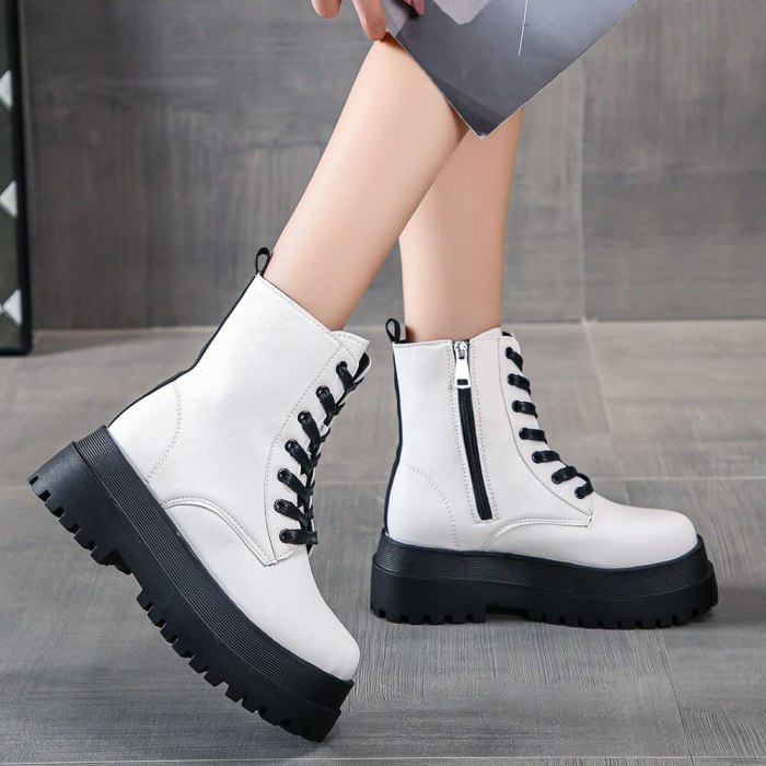 Platform Chunky Heels Ankle Boots Shoes Women