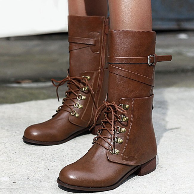 Wearable Shoelaces Vintage Design Calf Boot Fashion Cool Boots Shoes Women