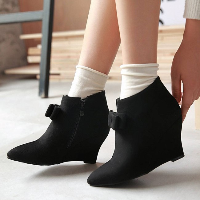 High Heels Sweet Bow Tie Pink Green Walk This Way Wedges Heeled Boots Shoes Women Booties
